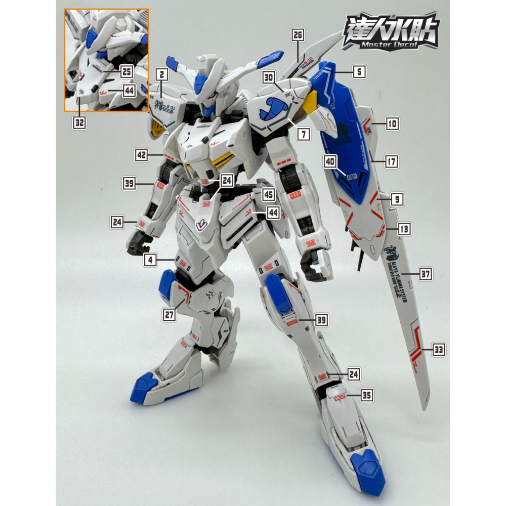 【鋼普拉】現貨 大林水貼 螢光水貼 鐵血的孤兒 HG 1/144 #036 GUNDAM BAEL 主魔鋼彈 巴爾鋼彈-細節圖2
