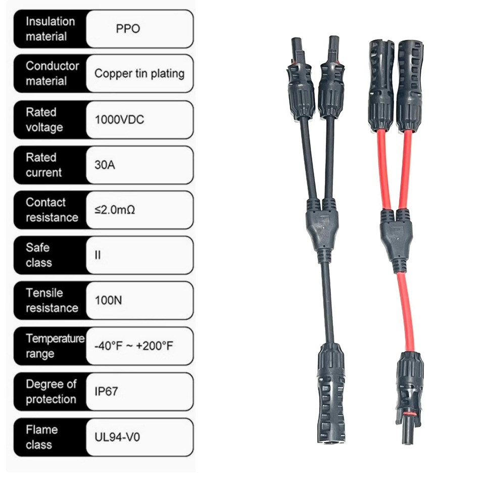 【eYe攝影】現貨 MC4 太陽能並聯電纜 一分二 連接兩塊太陽能板 連接線 Y型 直流三通 1000V 雙色紅黑-細節圖2