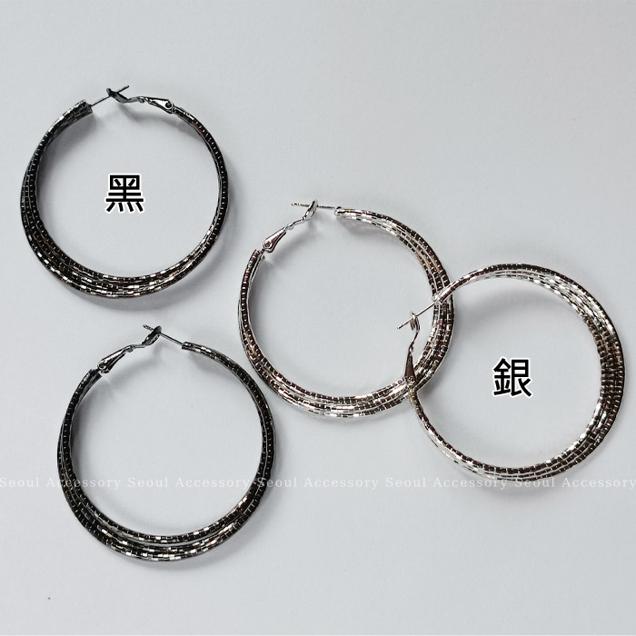 [現貨]首爾飾集 正韓國製 時尚流行款 耀眼刻紋 三環旋繞圓圈易扣針式耳環20-56-1 20-55-1-細節圖3
