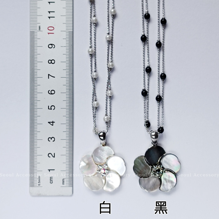 [現貨]首爾飾集 正韓國製 專櫃精品 宴會名媛 貝殼花兒珍珠水晶鑽雙層項鍊32-22-1-細節圖2