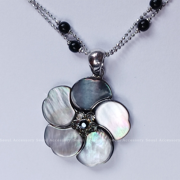 [現貨]首爾飾集 正韓國製 專櫃精品 宴會名媛 貝殼花兒珍珠水晶鑽雙層項鍊32-22-1-細節圖4