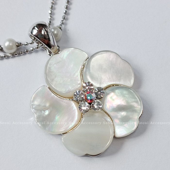 [現貨]首爾飾集 正韓國製 專櫃精品 宴會名媛 貝殼花兒珍珠水晶鑽雙層項鍊32-22-1-細節圖6