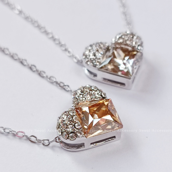 [現貨]首爾飾集 正韓國製 施華洛世奇水晶鑽 燦爛珍藏愛心切割寶石項鍊32-15-1-細節圖3