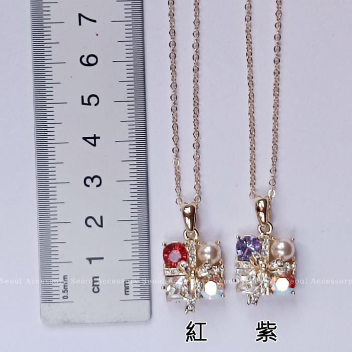 [現貨]首爾飾集 正韓國製 施華洛世奇耀眼水晶鑽禮物珍珠蝴蝶結項鍊32-18-1-細節圖2