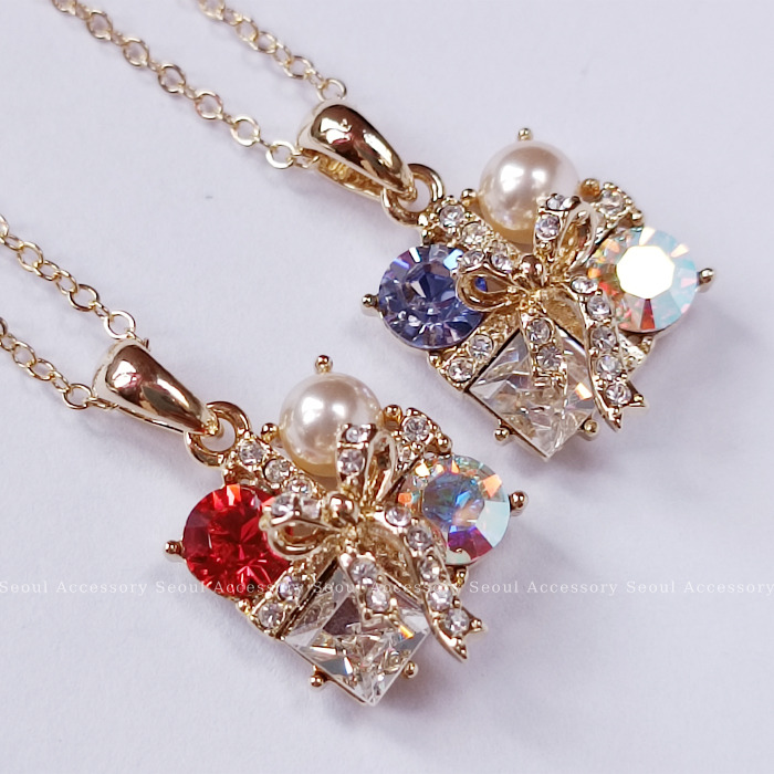 [現貨]首爾飾集 正韓國製 施華洛世奇耀眼水晶鑽禮物珍珠蝴蝶結項鍊32-18-1-細節圖3