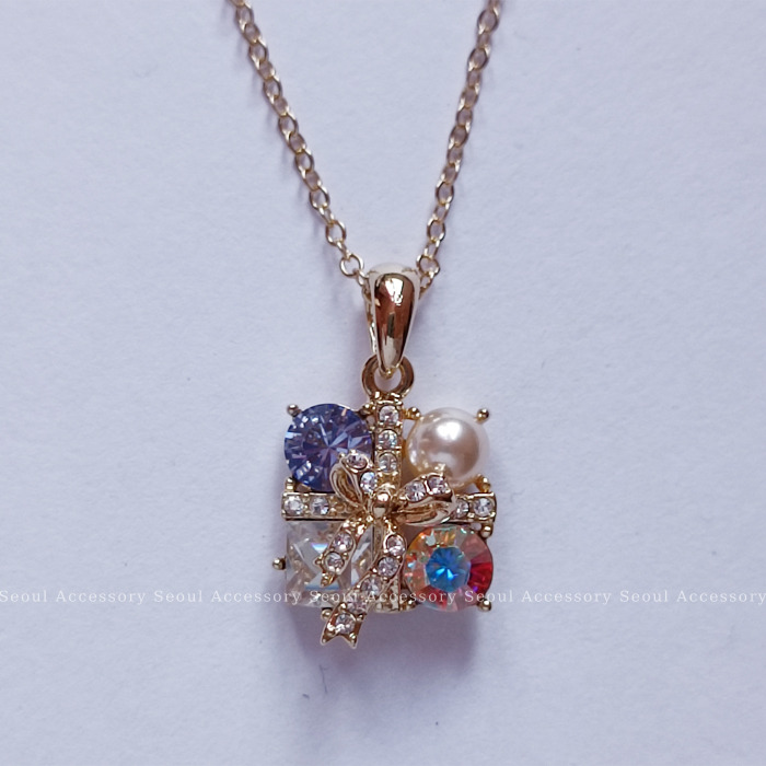 [現貨]首爾飾集 正韓國製 施華洛世奇耀眼水晶鑽禮物珍珠蝴蝶結項鍊32-18-1-細節圖4