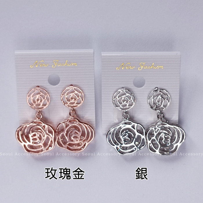 [現貨]首爾飾集 正韓國製 專櫃精品 奢華設計 鏤空雙薔薇鋯石搖晃針式耳環32-25-1-細節圖3