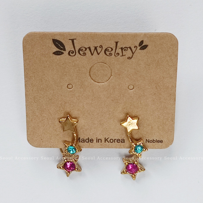[現貨]首爾飾集 正韓國製 復古金屬  雙星水晶鑽曲線 抗敏鋼針後扣式耳環31-99-1-細節圖4