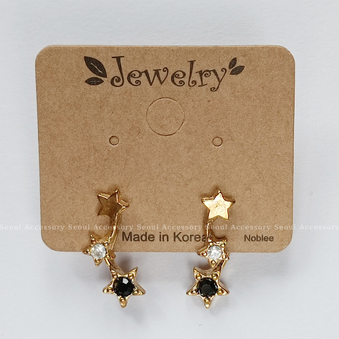 [現貨]首爾飾集 正韓國製 復古金屬  雙星水晶鑽曲線 抗敏鋼針後扣式耳環31-99-1-細節圖5