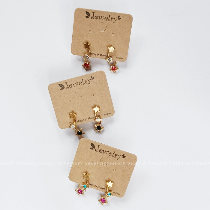 [現貨]首爾飾集 正韓國製 復古金屬  雙星水晶鑽曲線 抗敏鋼針後扣式耳環31-99-1-細節圖7