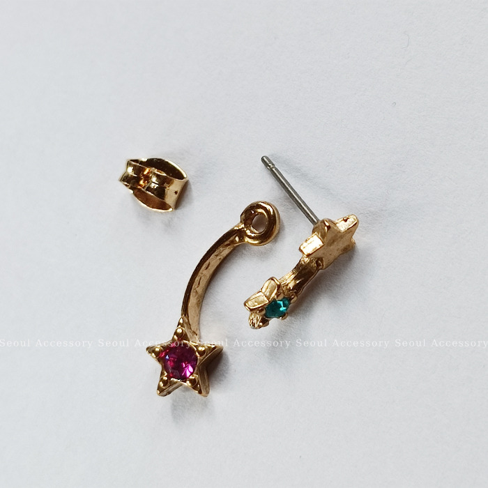 [現貨]首爾飾集 正韓國製 復古金屬  雙星水晶鑽曲線 抗敏鋼針後扣式耳環31-99-1-細節圖8