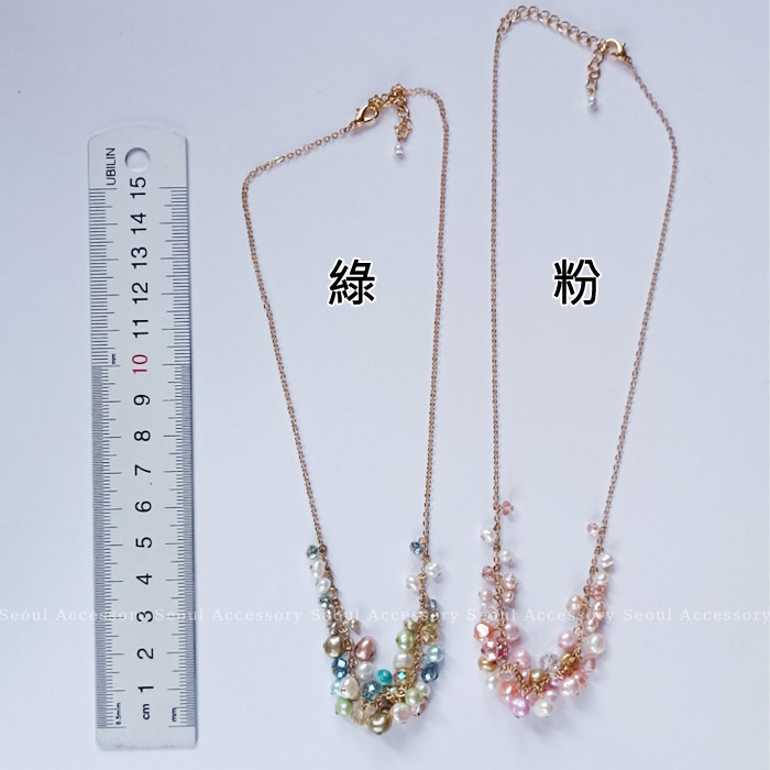 [現貨]首爾飾集 正韓國製 愛戀繽紛季 珍珠晶亮水晶串珠設計感項鍊32-36-1-細節圖2