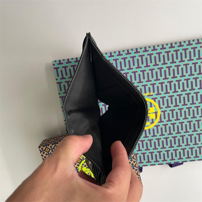 vivian美國代購✨正品 Tory Burch 女士條紋中短夾 TB女生錢包 短錢包 短夾 中夾 按扣錢包 多卡位皮夾-細節圖5