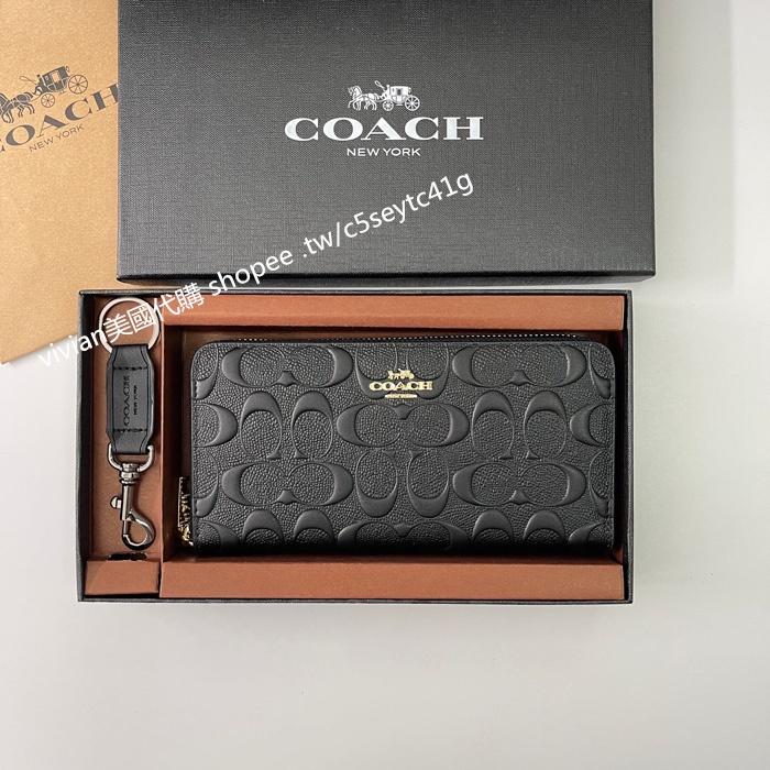 vivian美國代購✨正品 coach 女生浮雕C字壓紋錢包 拉鏈長夾 禮盒套裝配鑰匙扣 54805 女生長夾 女錢包-細節圖3