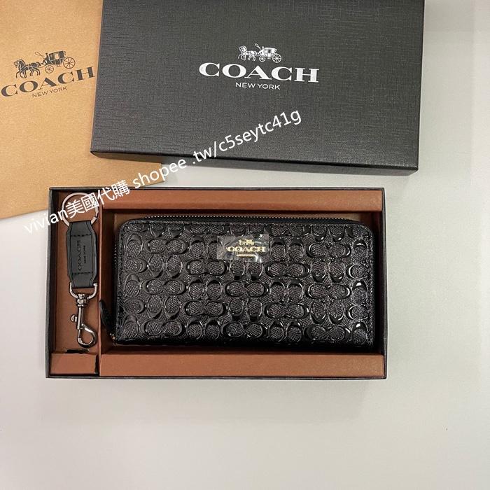 vivian美國代購✨正品 coach 女生浮雕C字壓紋錢包 拉鏈長夾 禮盒套裝配鑰匙扣 54805 女生長夾 女錢包-細節圖4