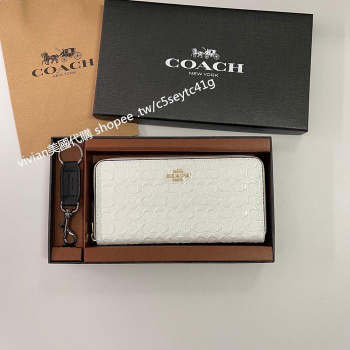 vivian美國代購✨正品 coach 女生浮雕C字壓紋錢包 拉鏈長夾 禮盒套裝配鑰匙扣 54805 女生長夾 女錢包-細節圖5