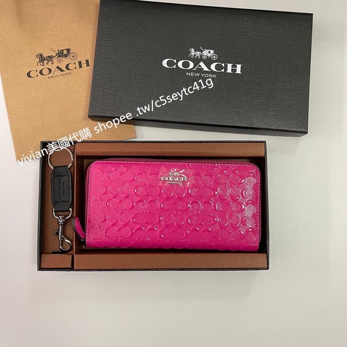 vivian美國代購✨正品 coach 女生浮雕C字壓紋錢包 拉鏈長夾 禮盒套裝配鑰匙扣 54805 女生長夾 女錢包-細節圖7