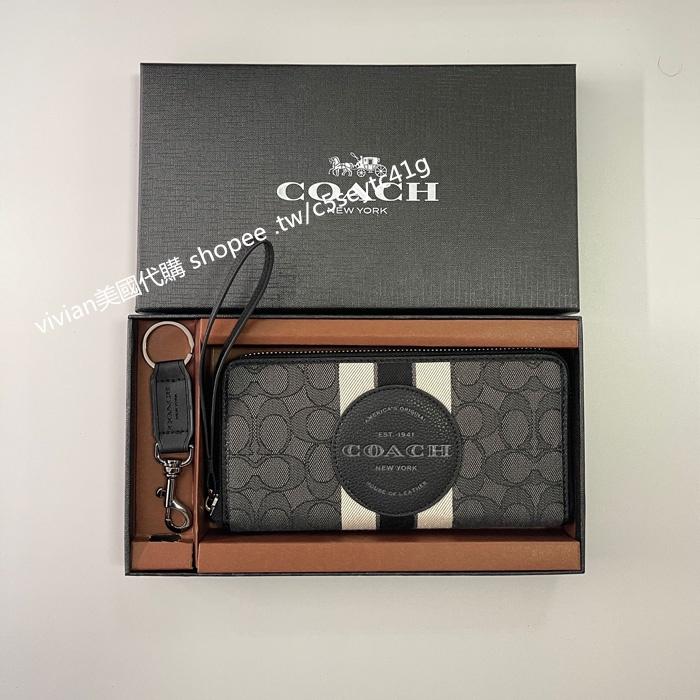 vivian美國代購✨正品 COACH 女士折疊長夾 拉鏈手腕包 禮盒套裝 C9703 女士長夾 女生錢包 女皮夾 錢包-細節圖3