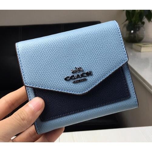 vivian美國代購✨正品 coach 女士復古拼色C印花三折短夾 錢夾 短款信封錢包 顆粒紋牛皮手拿包57792-細節圖3