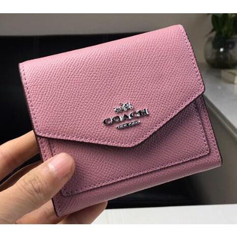 vivian美國代購✨正品 coach 女士復古拼色C印花三折短夾 錢夾 短款信封錢包 顆粒紋牛皮手拿包57792-細節圖4