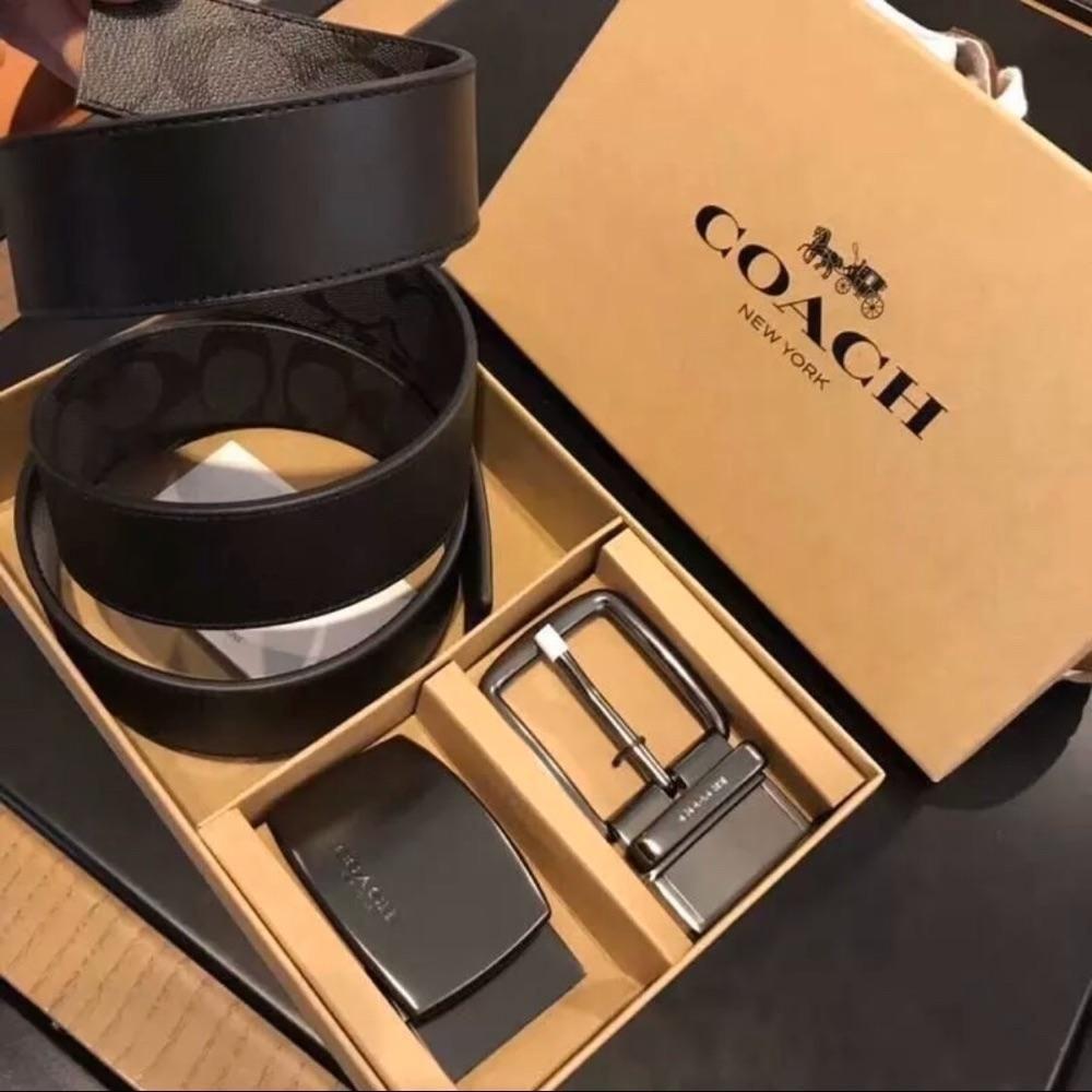 vivian美國代購✨正品 coach 男士皮帶禮盒套裝 雙釦腰帶 男生真皮腰帶-細節圖2