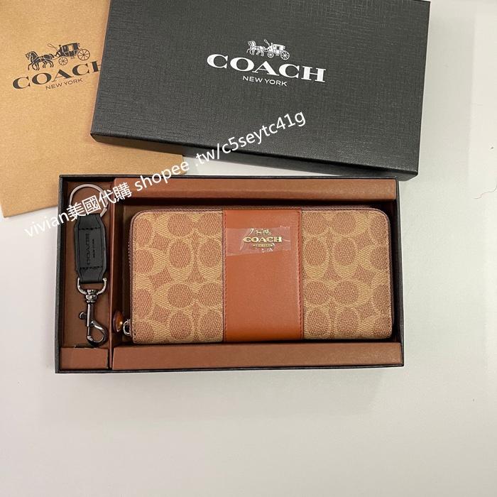 vivian美國代購✨正品 coach 拼色拉鏈長夾 女生錢包 禮盒套裝 F31546 女生皮夾 女用長夾 手拿包-細節圖3