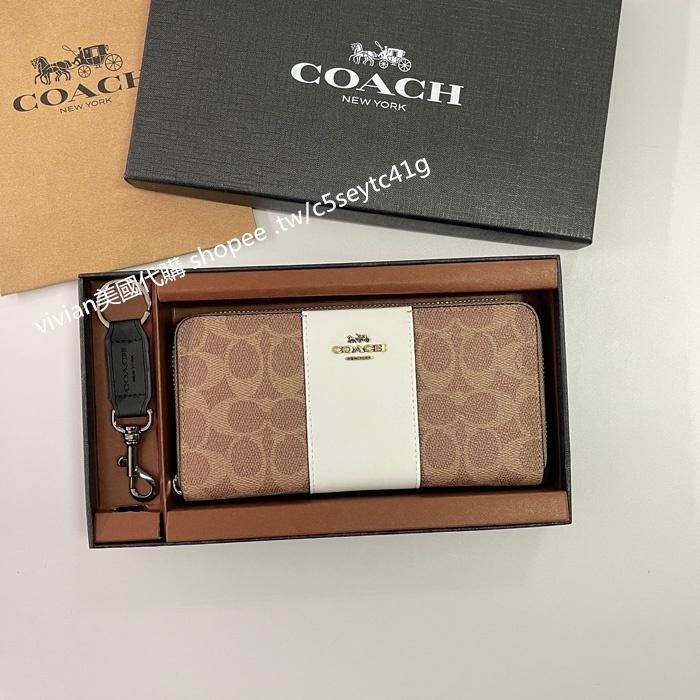 vivian美國代購✨正品 coach 拼色拉鏈長夾 女生錢包 禮盒套裝 F31546 女生皮夾 女用長夾 手拿包-細節圖4