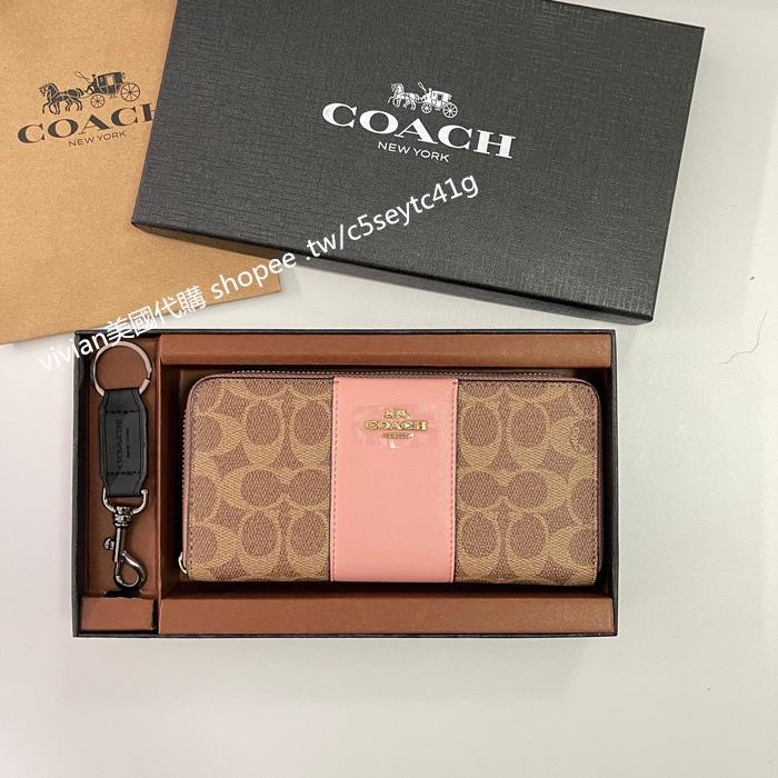 vivian美國代購✨正品 coach 拼色拉鏈長夾 女生錢包 禮盒套裝 F31546 女生皮夾 女用長夾 手拿包-細節圖5
