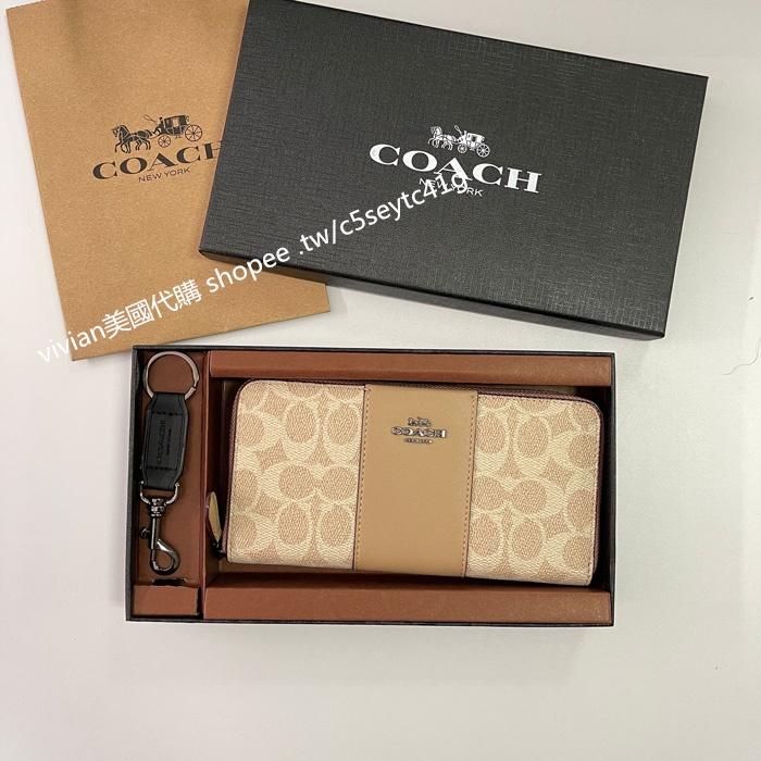 vivian美國代購✨正品 coach 拼色拉鏈長夾 女生錢包 禮盒套裝 F31546 女生皮夾 女用長夾 手拿包-細節圖6