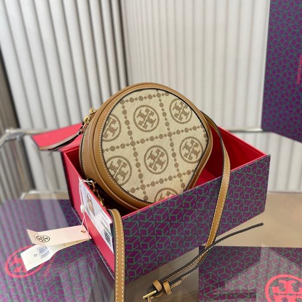vivian美國代購✨正品 Tory Burch 女生帆布圓餅包 TB 側背包 單肩包 化妝包 女包 斜挎包 斜背包-細節圖4