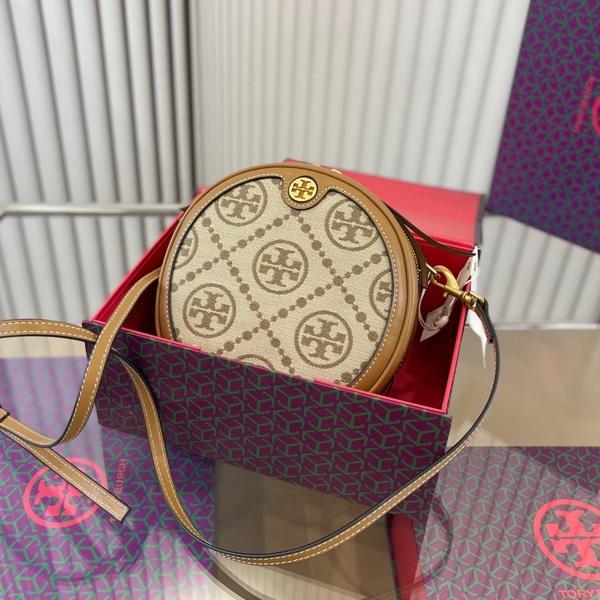 vivian美國代購✨正品 Tory Burch 女生帆布圓餅包 TB 側背包 單肩包 化妝包 女包 斜挎包 斜背包-細節圖7