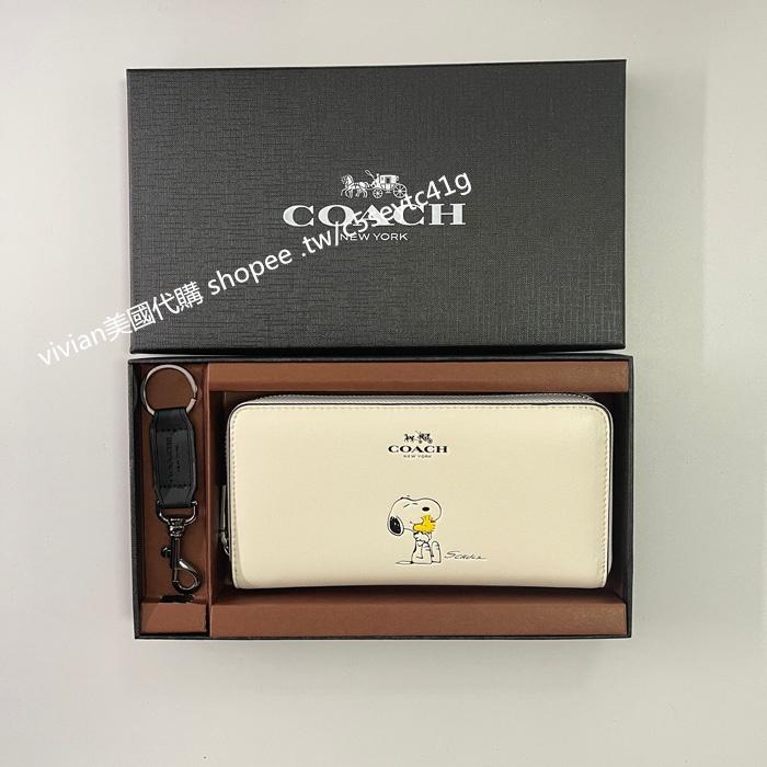 vivian美國代購✨正品 coach 史努比系列錢夾 女生長夾 錢包 禮盒套裝配鑰匙扣 女士錢包 女用皮夾 女皮包-細節圖4