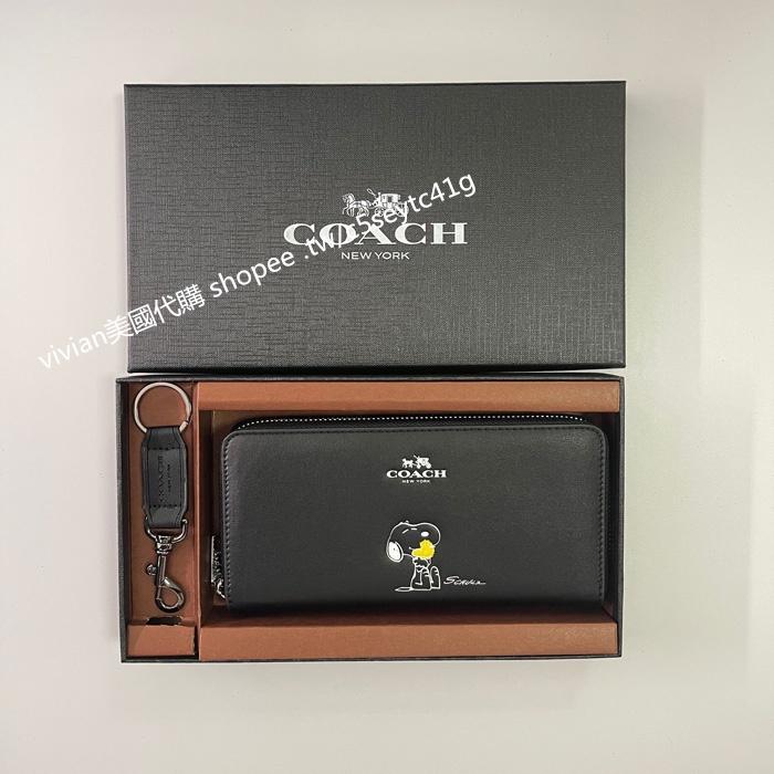 vivian美國代購✨正品 coach 史努比系列錢夾 女生長夾 錢包 禮盒套裝配鑰匙扣 女士錢包 女用皮夾 女皮包-細節圖6