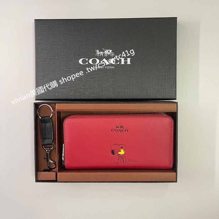 vivian美國代購✨正品 coach 史努比系列錢夾 女生長夾 錢包 禮盒套裝配鑰匙扣 女士錢包 女用皮夾 女皮包-細節圖7