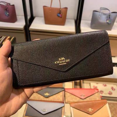 vivian美國代購✨正品 coach 女士超薄信封長夾 皮夾 防刮十字紋手拿包 多卡位 57715 女生長夾 女錢包-細節圖2