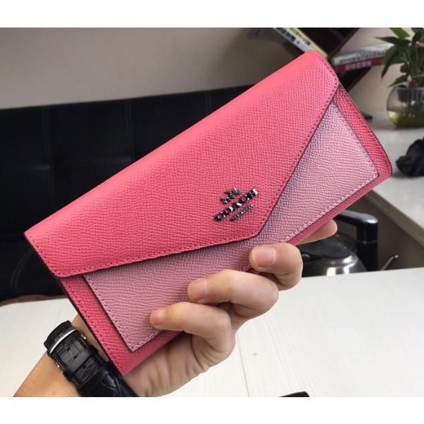 vivian美國代購✨正品 coach 女士超薄信封長夾 皮夾 防刮十字紋手拿包 多卡位 57715 女生長夾 女錢包-細節圖3