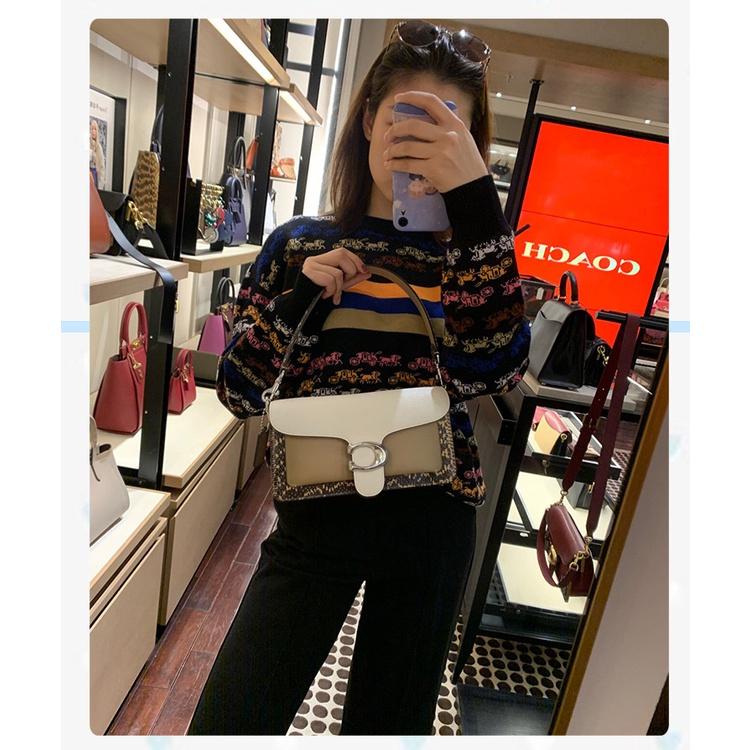vivian美國代購✨正品 coach 女士 Tabby酒神包 真皮單肩包 翻蓋斜跨包 側背包 拼色復古小方包 女生包包-細節圖4