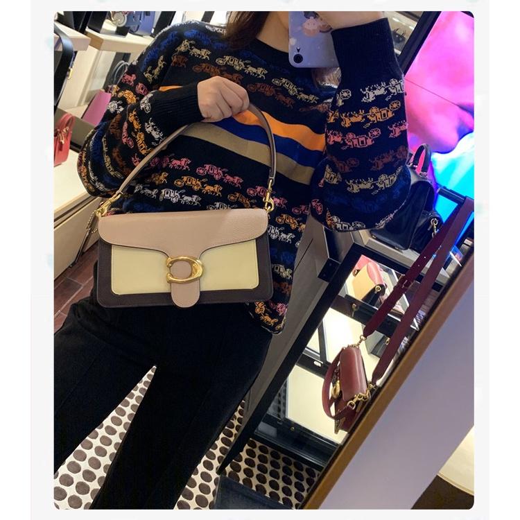 vivian美國代購✨正品 coach 女士 Tabby酒神包 真皮單肩包 翻蓋斜跨包 側背包 拼色復古小方包 女生包包-細節圖5