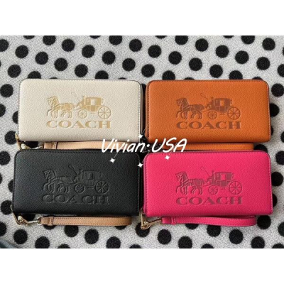 vivian美國代購✨正品 coach 女士新品全新大馬車logo系列手腕包 女生長夾 手拿包 C3548 女生錢包