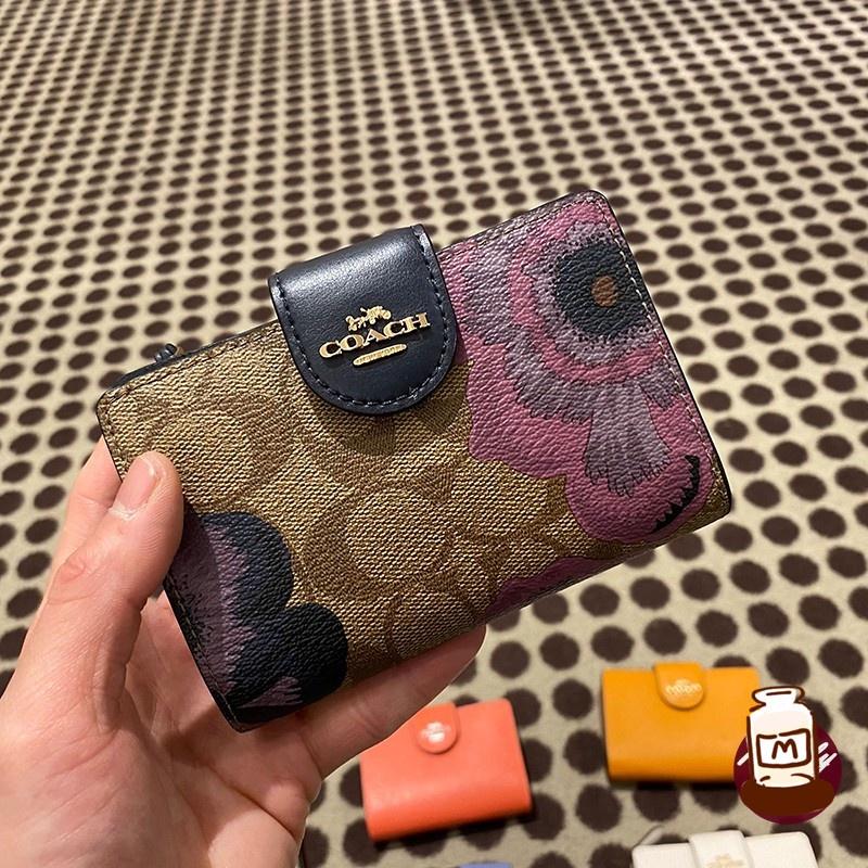 vivian美國代購✨正品 coach 女士新款女生中夾 按扣對折中夾 女生真皮皮夾 素色短夾 零錢夾 F25937-細節圖6