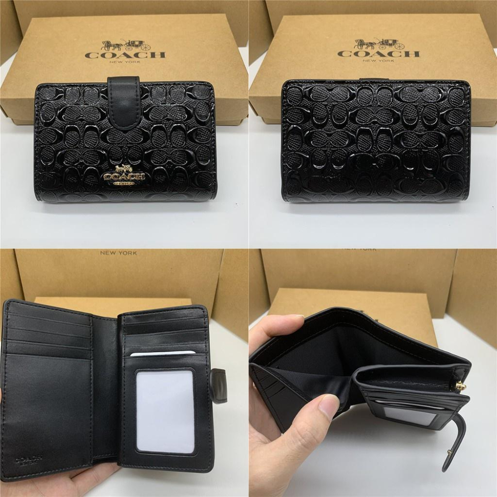 vivian美國代購✨正品 coach 女士新款女生中夾 按扣對折中夾 女生真皮皮夾 素色短夾 零錢夾 F25937-細節圖9