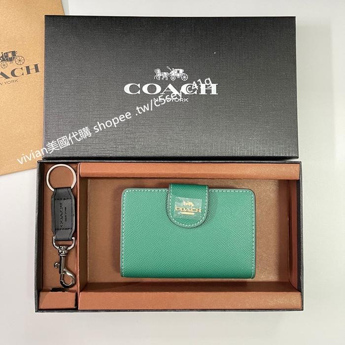 vivian美國代購✨正品 coach 女錢包女士拉鍊對折中夾 短夾 C拉鍊扣中號C6390 禮盒套裝配鑰匙扣-細節圖3