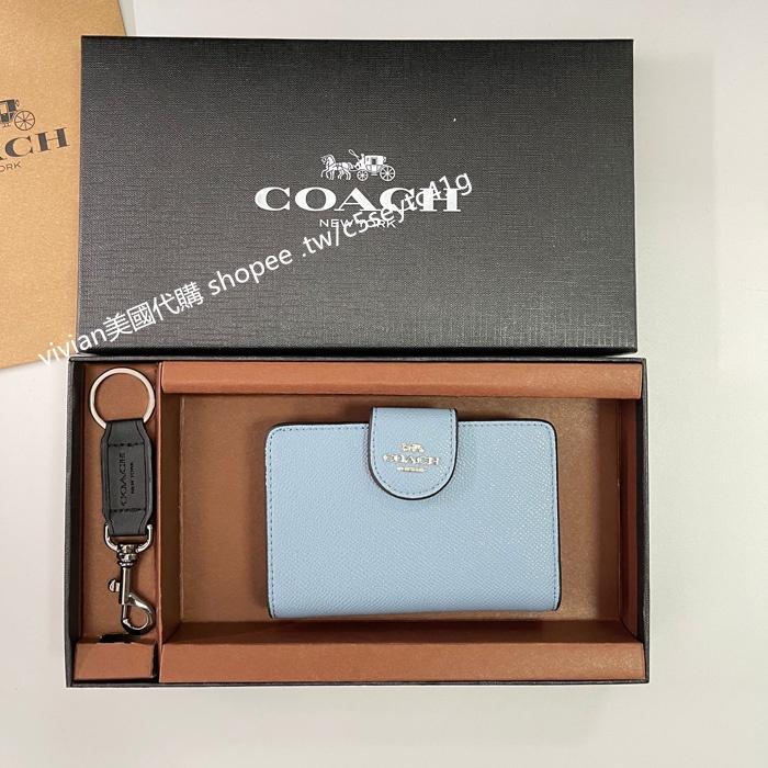 vivian美國代購✨正品 coach 女錢包女士拉鍊對折中夾 短夾 C拉鍊扣中號C6390 禮盒套裝配鑰匙扣-細節圖4