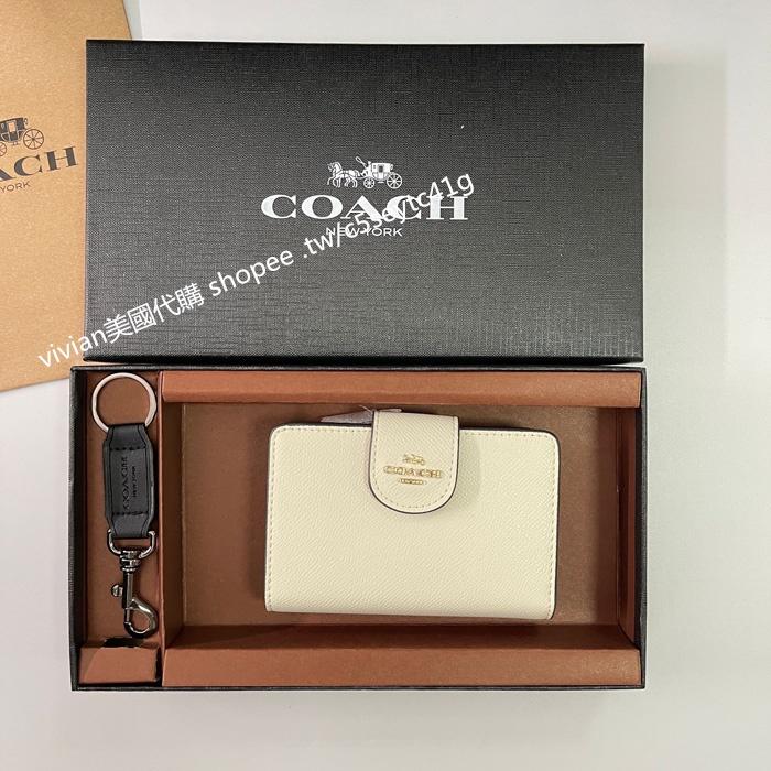 vivian美國代購✨正品 coach 女錢包女士拉鍊對折中夾 短夾 C拉鍊扣中號C6390 禮盒套裝配鑰匙扣-細節圖5