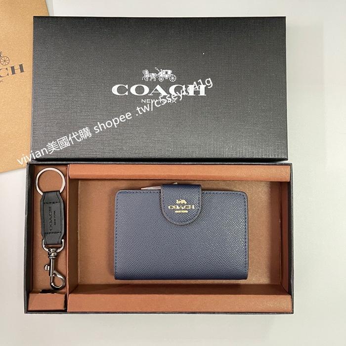 vivian美國代購✨正品 coach 女錢包女士拉鍊對折中夾 短夾 C拉鍊扣中號C6390 禮盒套裝配鑰匙扣-細節圖9