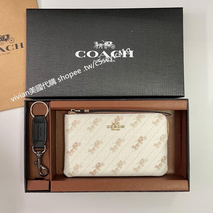 vivian美國代購✨正品 coach 馬車logo零錢包 零錢袋手機包 C4466 禮盒套裝配鑰匙扣 女生錢包 女皮包-細節圖3