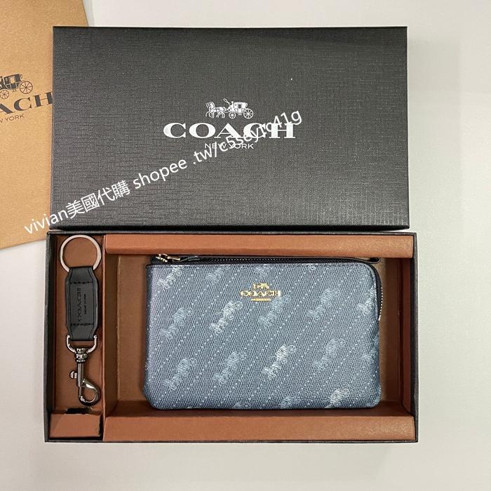 vivian美國代購✨正品 coach 馬車logo零錢包 零錢袋手機包 C4466 禮盒套裝配鑰匙扣 女生錢包 女皮包-細節圖5