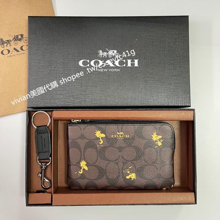 vivian美國代購✨正品 coach 馬車logo零錢包 零錢袋手機包 C4466 禮盒套裝配鑰匙扣 女生錢包 女皮包-細節圖7