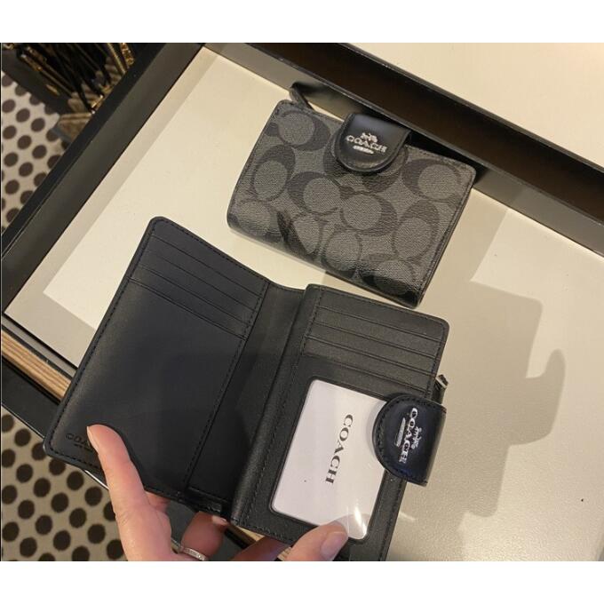 vivian美國代購✨正品 coach 新款女生中夾 扣式多卡位零錢包 真皮短夾 防刮皮夾 女士錢包 C0082/639-細節圖2