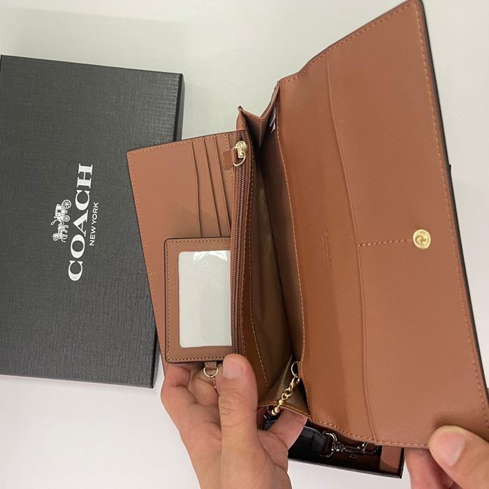 vivian美國代購✨正品 coach 女生翻蓋三折長夾錢包 手拿包 F53763 禮盒套裝配鑰匙扣  女生長夾 錢夾-細節圖9